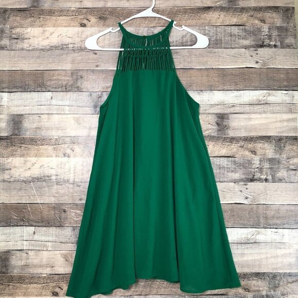 Lulus Tell Me Green Swing Dress Caged Apron Neckline Cocktail Mini Womens Sz M - Picture 1 of 12